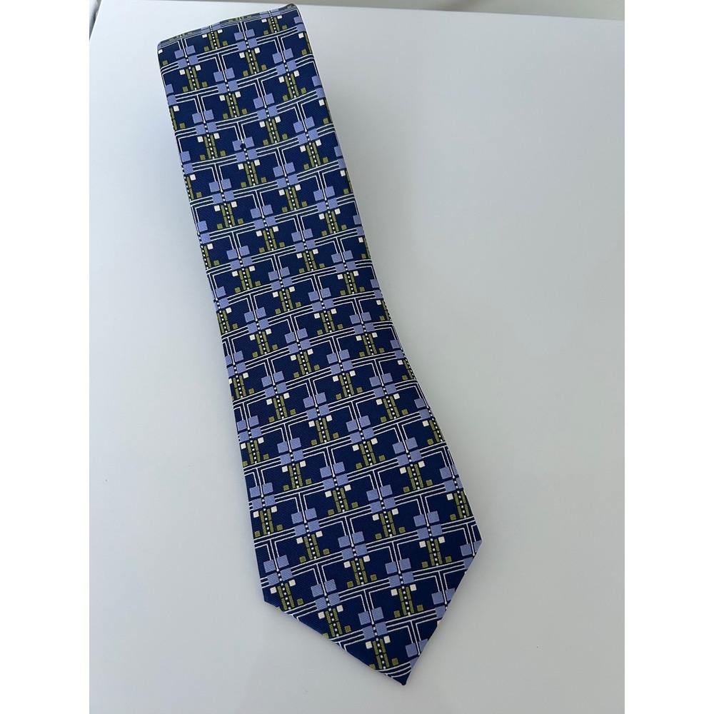 Frank Lloyd Wright Tie Navy Blue Silk Tulip II Frieze Geometric Architecture